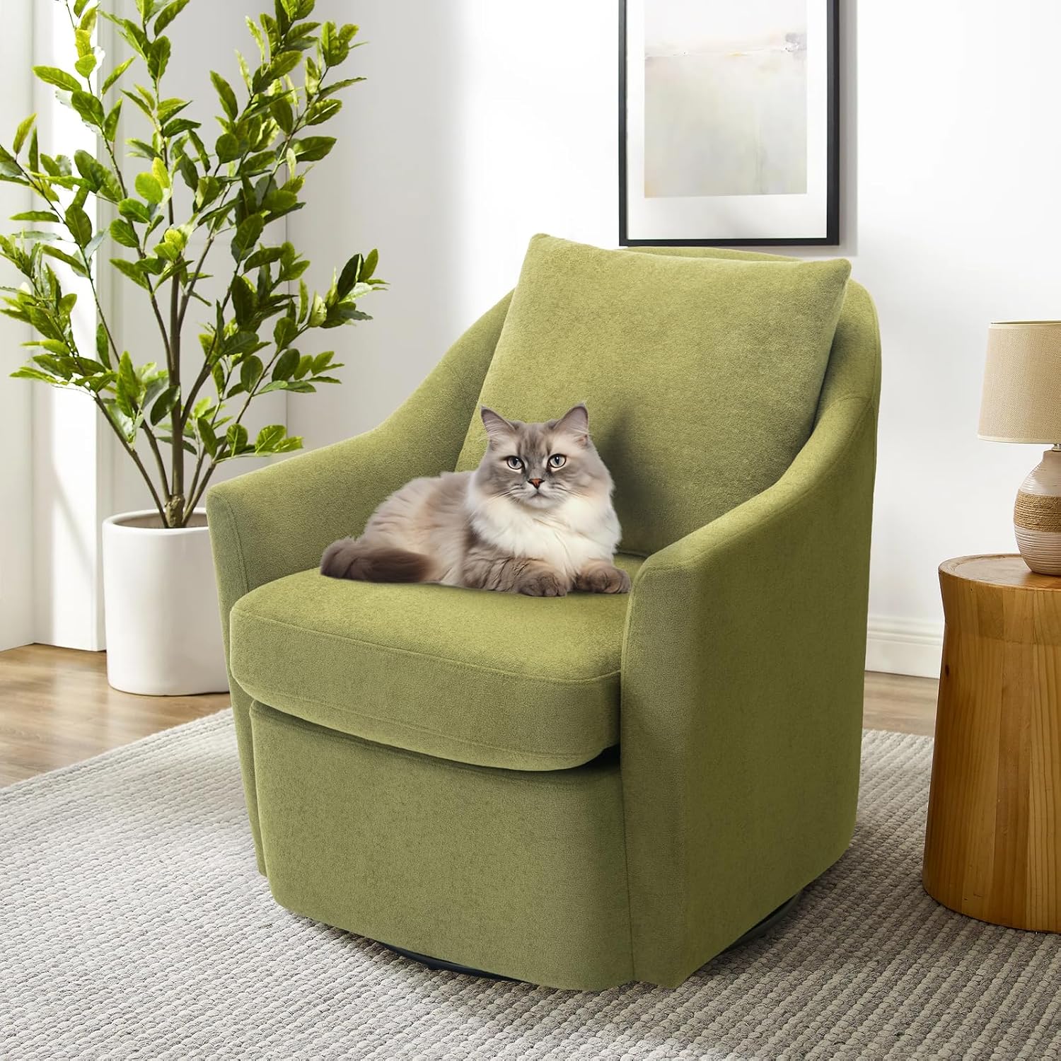 Upholstered Barrel Armchair with Metal Base for Living Room &amp; Bedroom