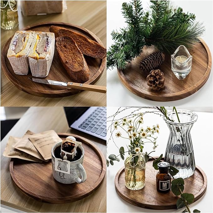 Wooden Round Tray Versatile Home Decor Accent for Serving and Display Small Wooden Serving Tray, Candle Holder Tray Home Decor