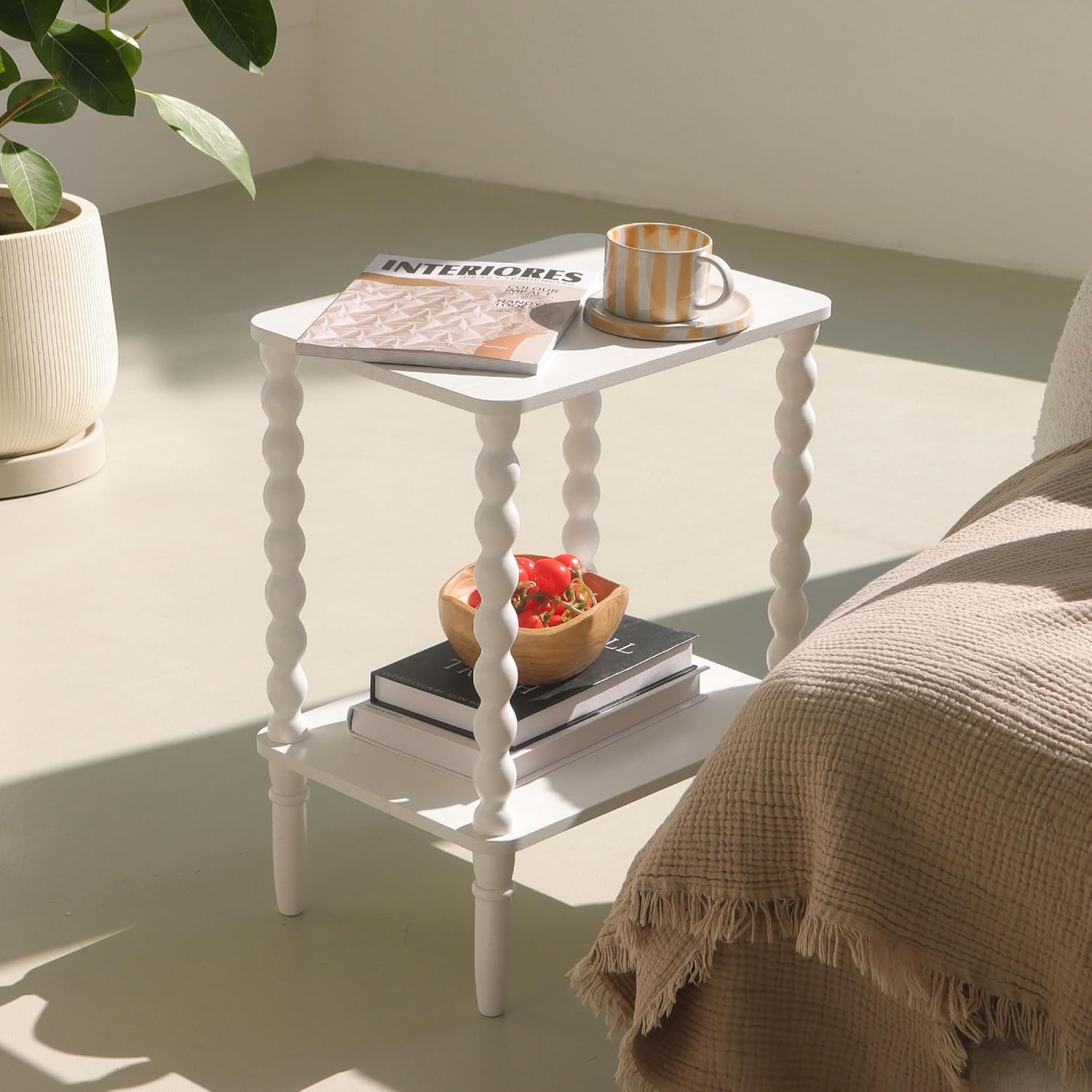 Side Table, Small End Table with Storage Shelf, 2-Tier Small Coffee Tables Living Room for Bedroom, Narrow Spaces (Rustic Brown)