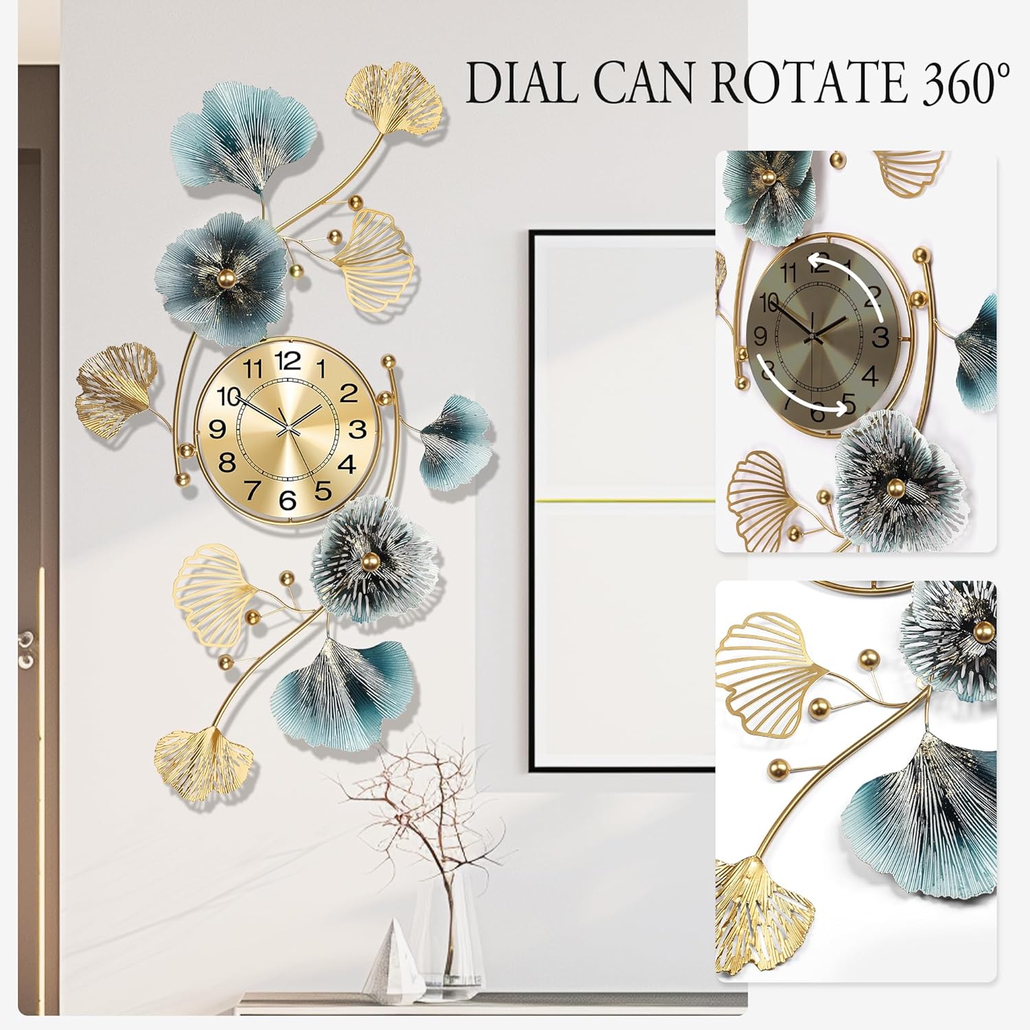 Wall Clocks for Living Room Decor,Large Design,with Silent Movement Wall Clocks for Home Wall Decor Clock（35''x20''）