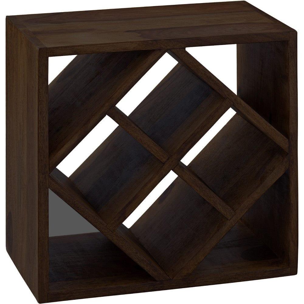 Cube end Table Solid Wood (Wine Rack, Walnut Finish) - Ouch Cart 