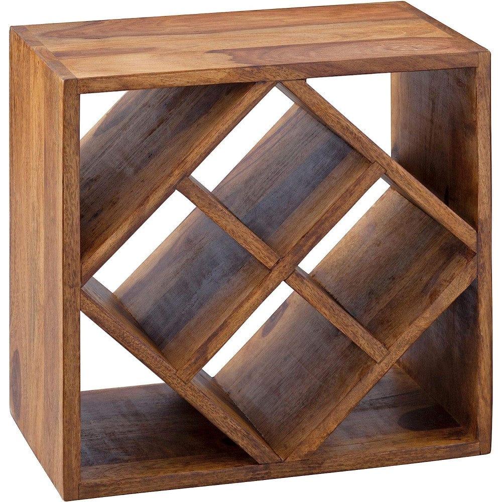 Cube end Table Solid Wood (Wine Rack, Honey Finish) - Ouch Cart 