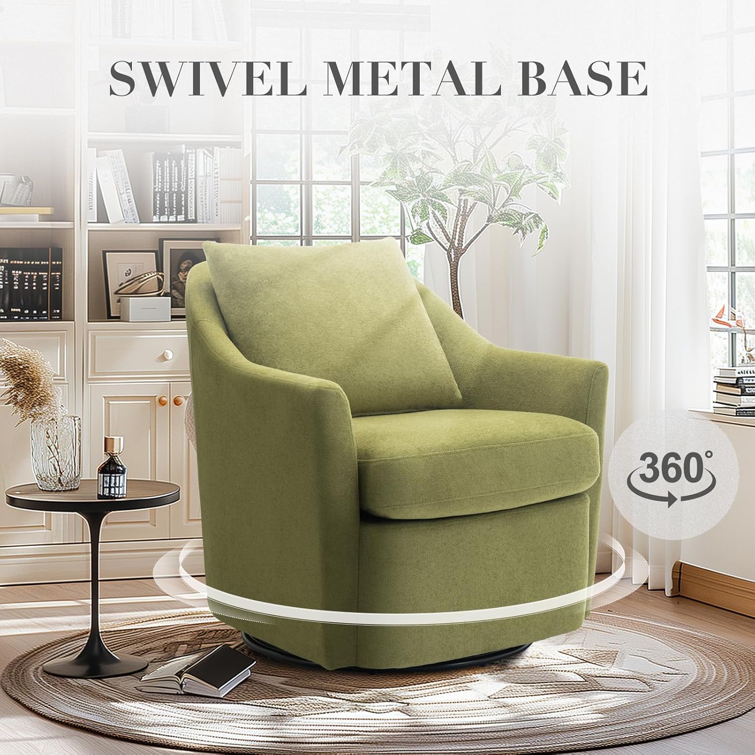 Upholstered Barrel Armchair with Metal Base for Living Room &amp; Bedroom