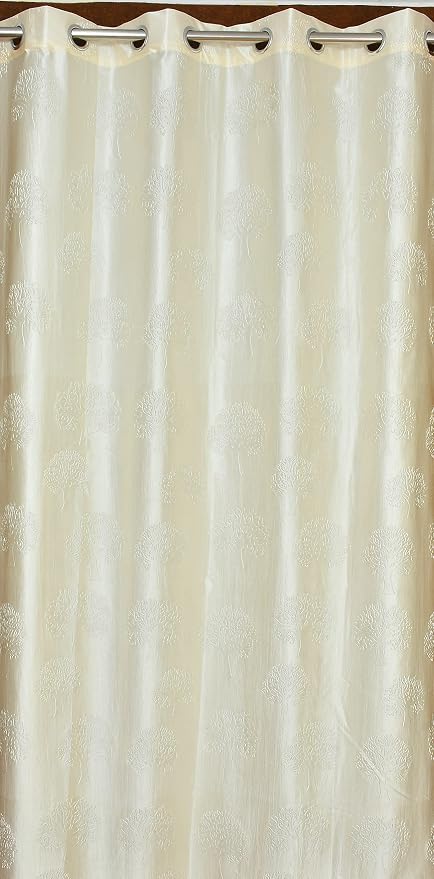 Premium Long Crush Polyester Eyelet Curtains for Door and Window, Glittering Floral Pattern, Soft Fabric Drapes, Elegant Home Decor Curtain Panel, 5 Feet, 7 Feet and 9 Feet Sizes, Pack of 1
