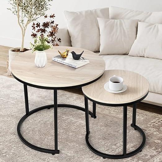 Coffee Tables for Living Room - Small Round Coffee Table Set of 2 Metal Frame - Ouch Cart 