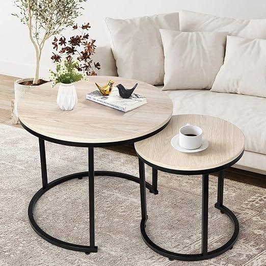 Coffee Tables for Living Room - Small Round Coffee Table Set of 2 Metal Frame