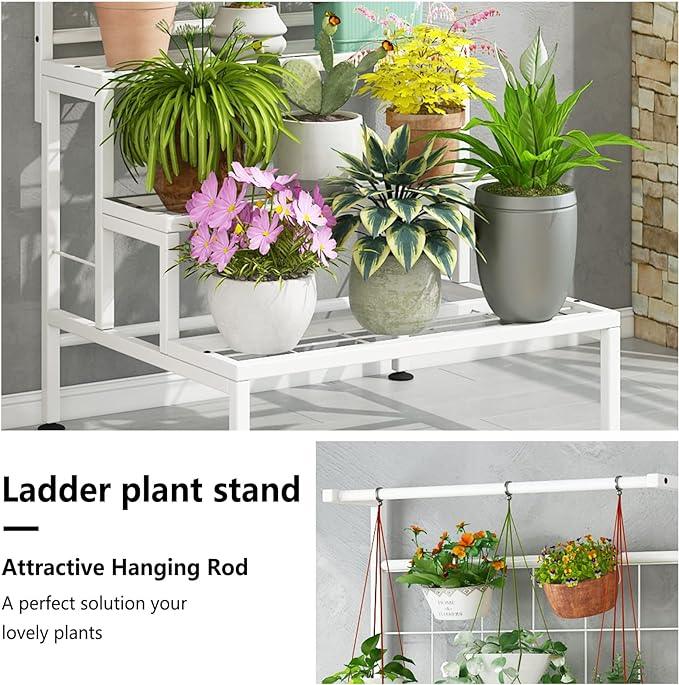 Plant Stand 3-Tier Hanging Shelves Flower Pot Organizer Multiple Flower Display Holder Indoor Outdoor Heavy Duty Potted Planter Rack Unit with Grid Panel for Living Room Balcony - Ouch Cart 
