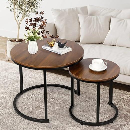 Coffee Tables for Living Room - Small Round Coffee Table Set of 2 Metal Frame - Ouch Cart 