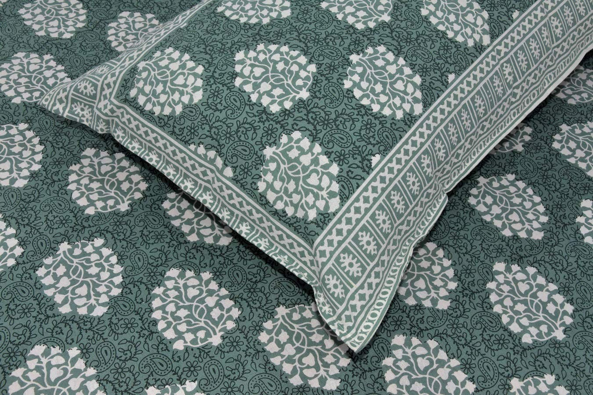 Double King Size Cotton Bedsheet with 2 Printed Pillow Covers | 240 Thread Count | Ethnic Motif Print | Soft & Comfortable Flat Bedsheet | Summer Bedding