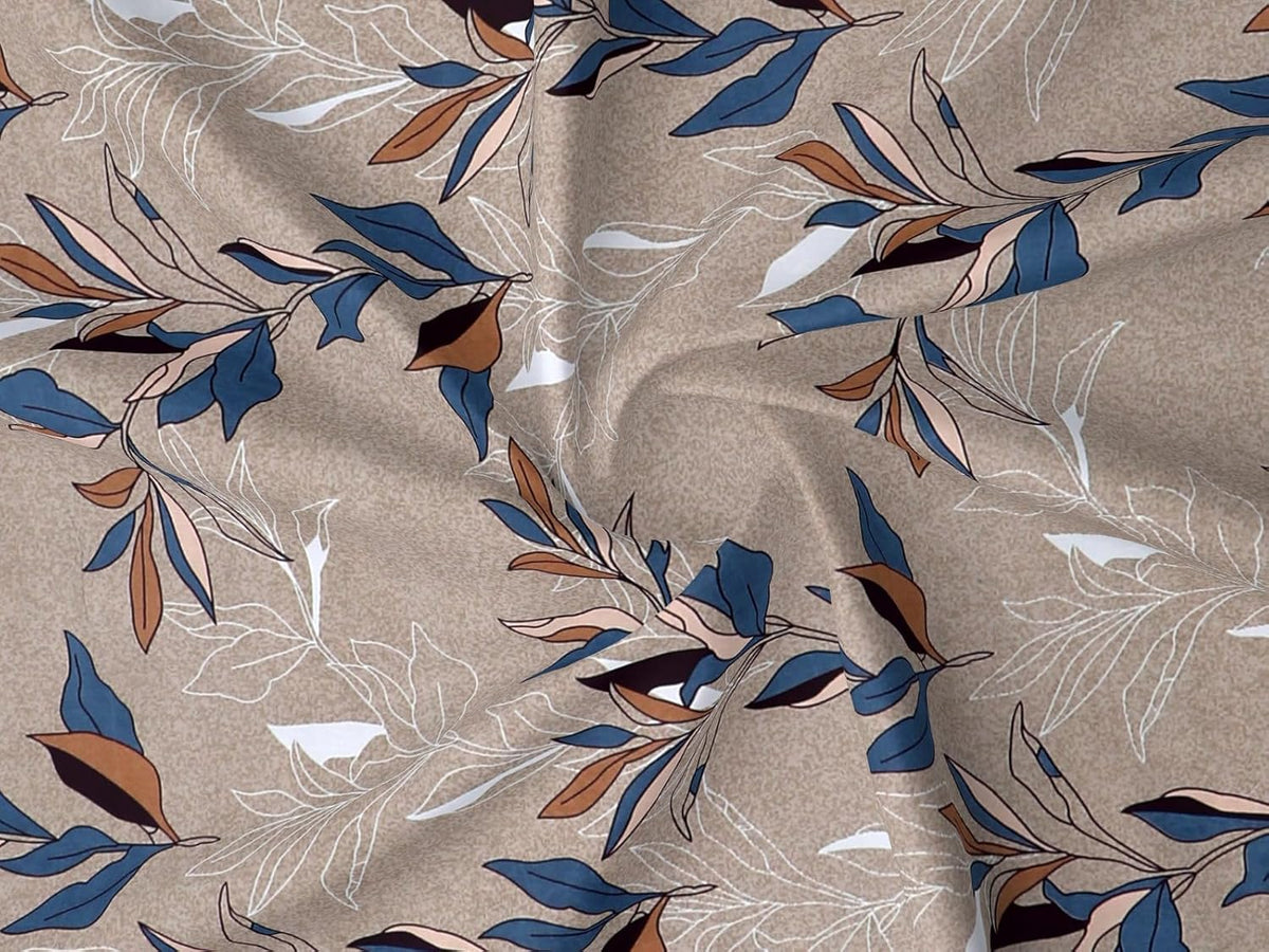 Trending Fitted Elastic Cotton Double King Bedsheet with 2 Pillow Covers | 220 Thread Count | Botanical Floral Print | All-Around Elastic Fit | Fits Up to 8 Inch Mattress | Summer Bedsheet