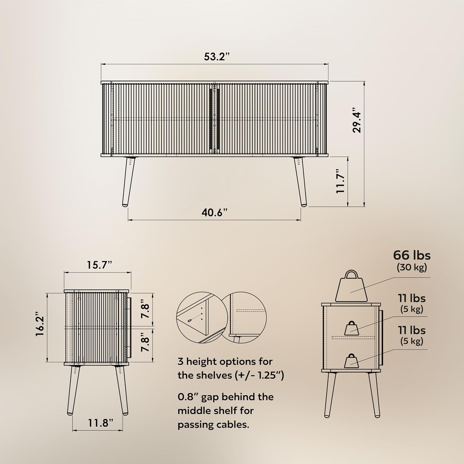 Modern Green Fluted Wooden Sideboard Cabinet with Storage