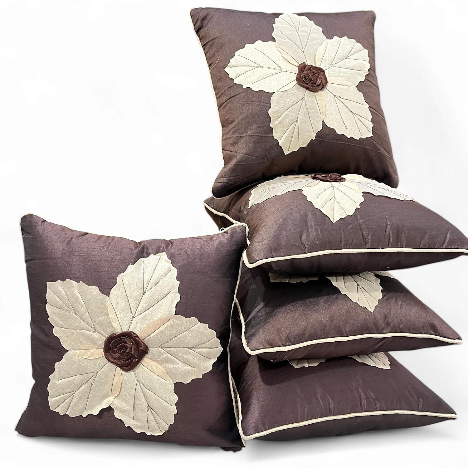 Silk Cushion Covers Set of 5 Lazar Flower Floral Decorative Pillow Covers