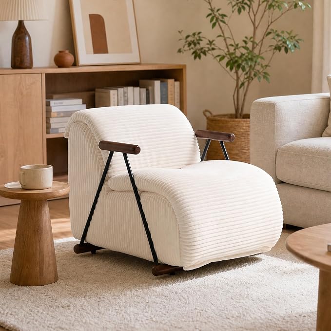 Ouch Cart Modern Upholstered Lounge Chair with Wooden Armrests | Cozy Accent Chair