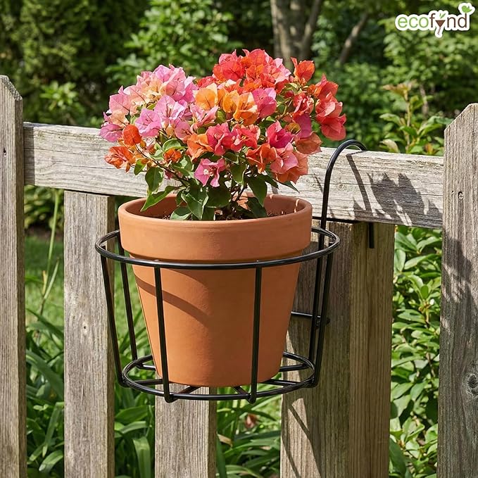 Round Metal Hanging Flower Pot Stand for Balcony Railing | Outdoor & Indoor Planter Holder