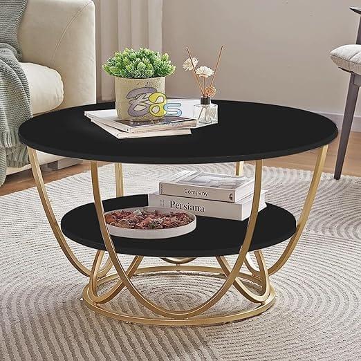 Round Gold Coffee Table,2 Tier Coffee Tables for Living Room - Ouch Cart 