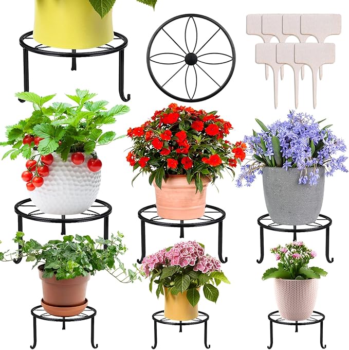 7-pack Metal Plant Stands, Plant Stand Outdoor Clearance, Anti-Rust Iron Flower Pot Stand Outdoor Indoor, Heavy Duty Black Plant Stand Indoor, Rustproof Metal Planter Container Round