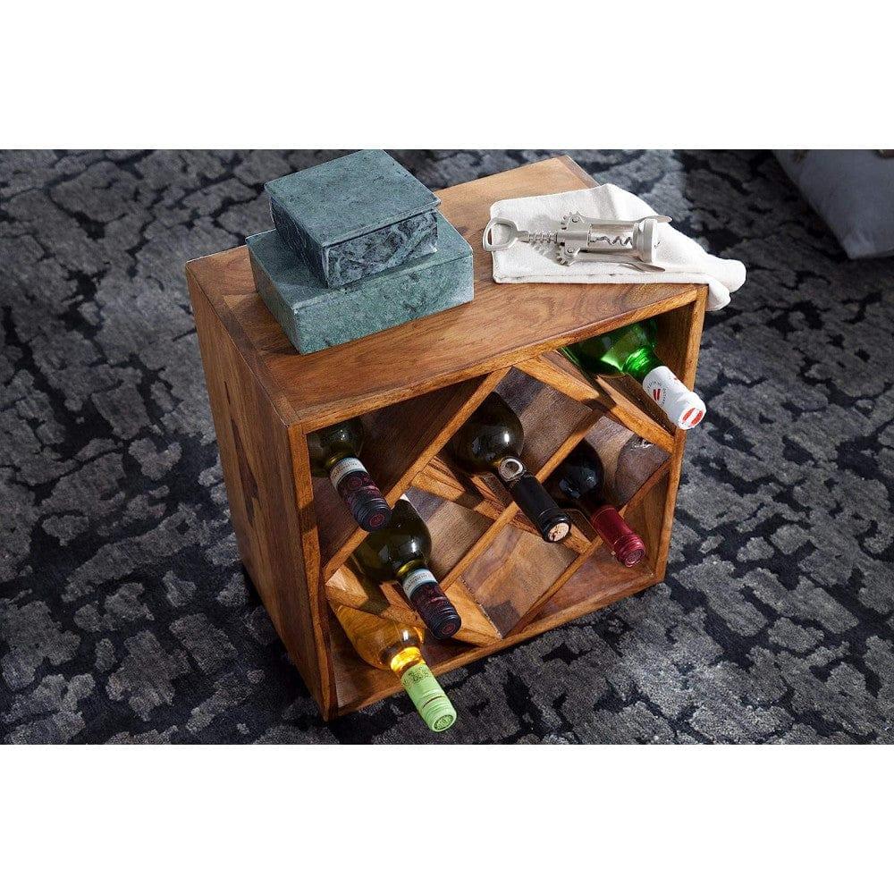 Cube end Table Solid Wood (Wine Rack, Honey Finish) - Ouch Cart 