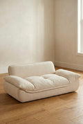 Modern Beige Plush Fabric Sofa | Deep Seat Upholstered Single Seater  Living Room Couch with Oversized Cushioned Armrests