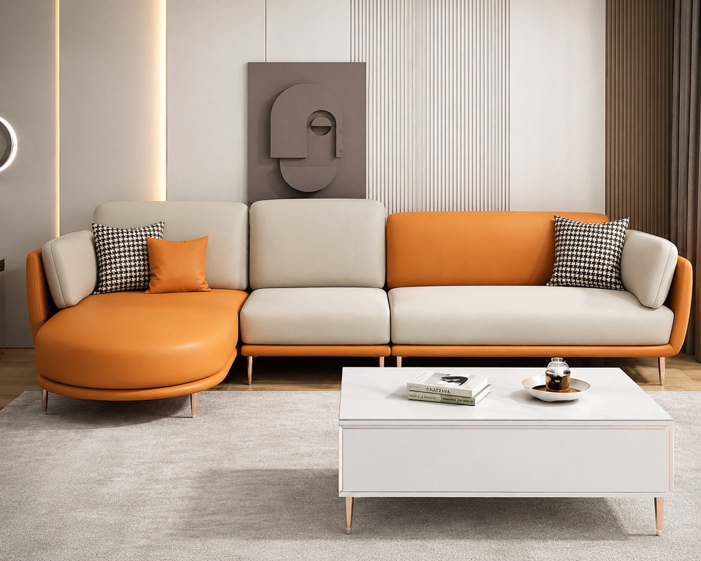 Modern L-Shaped Sectional Sofa with Chaise Lounge | Premium Upholstered 4-Seater Living Room Sofa