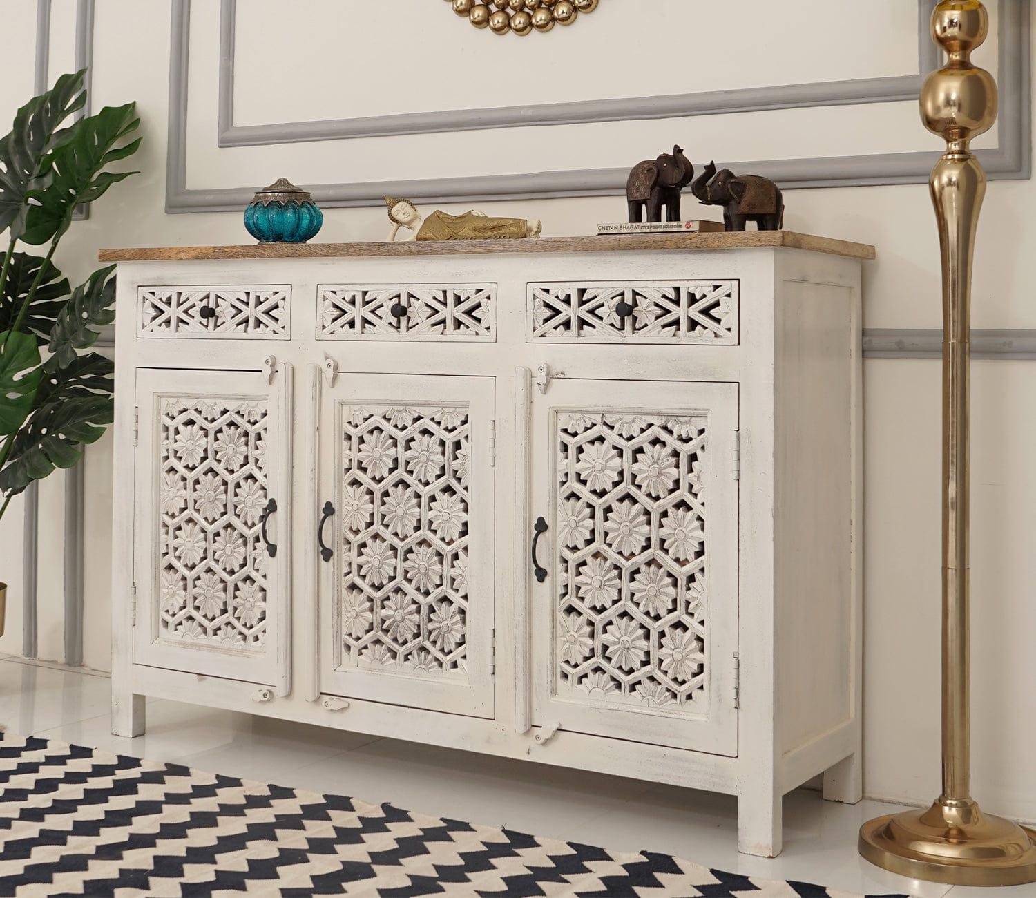 Joyce 3 Door Cabinets and Sideboard (White Finish) - Ouch Cart 