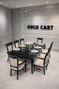 Luxury Black High Gloss 8-Seater Dining Table Set with Upholstered Chairs