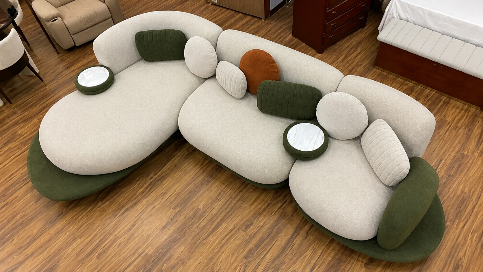 157" Curved Modular Bouclé Sofa with Side Tables