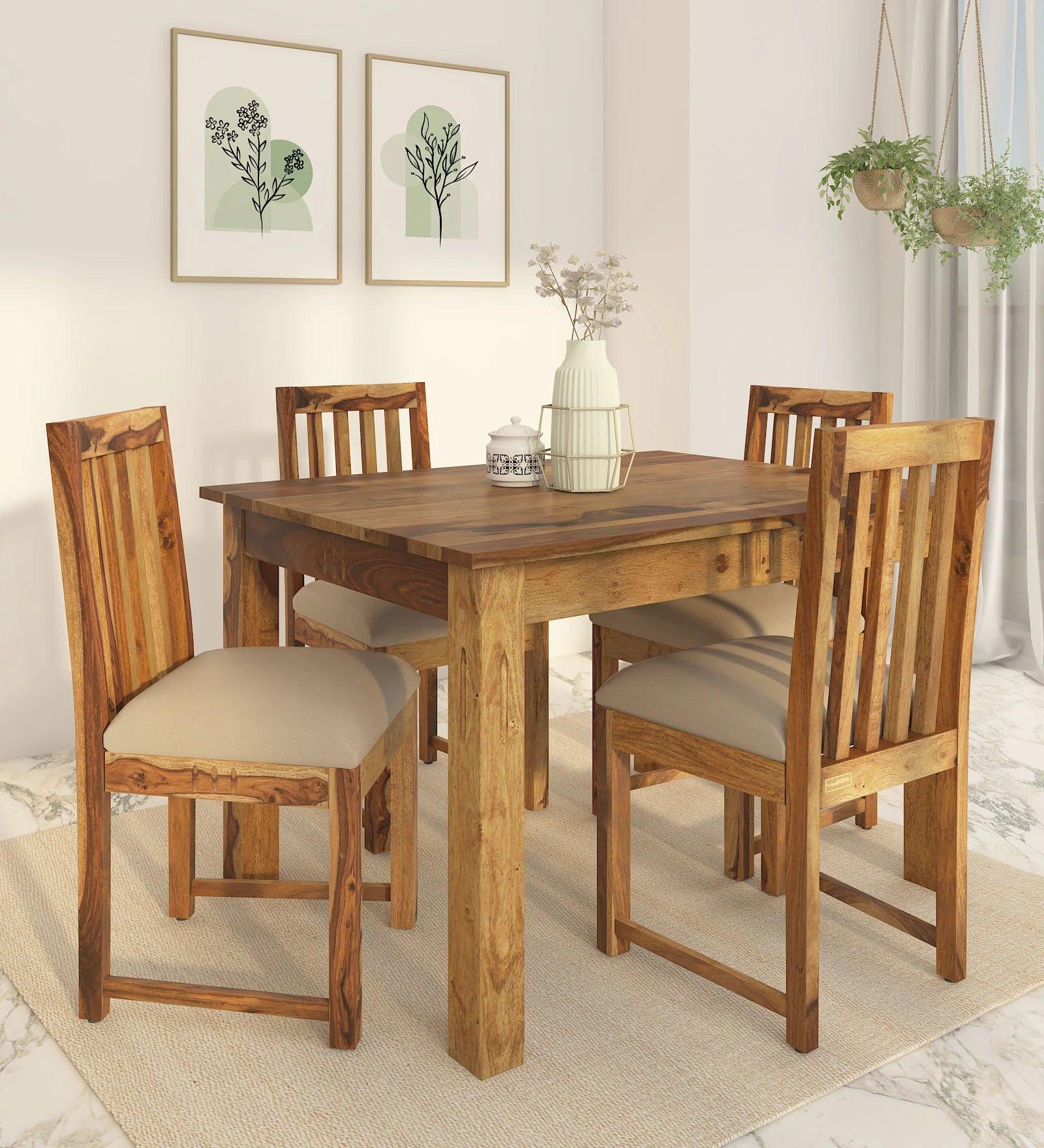 Sheesham Wood 4 Seater Dining Set In Rustic Teak Finish - Ouch Cart 