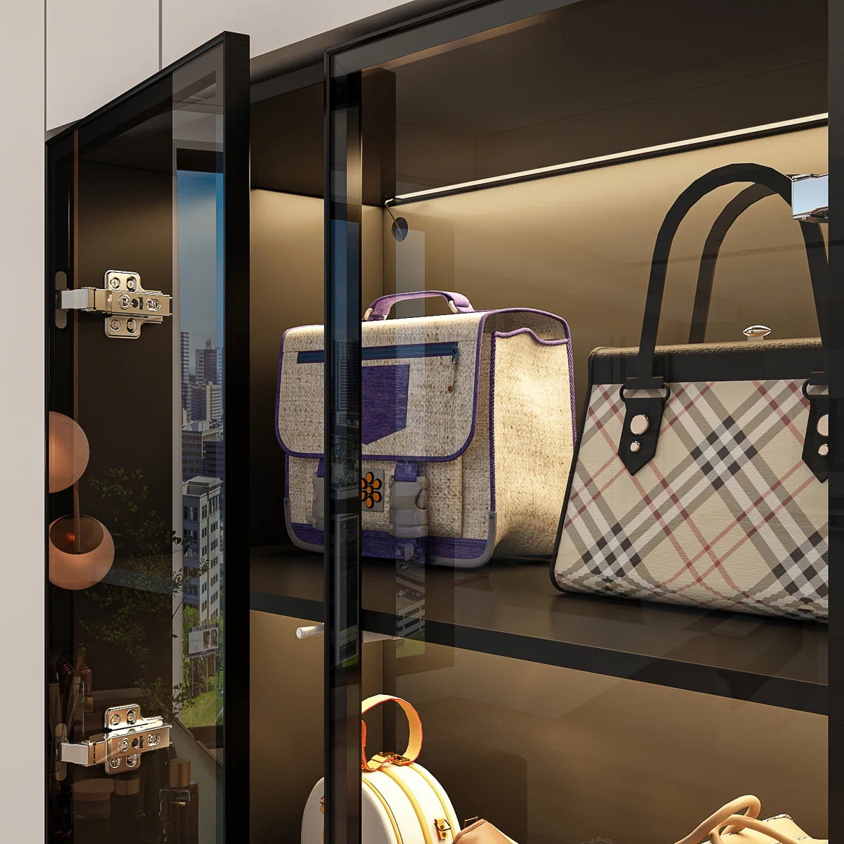 Maudena Armoire With Glass Door and LED Light