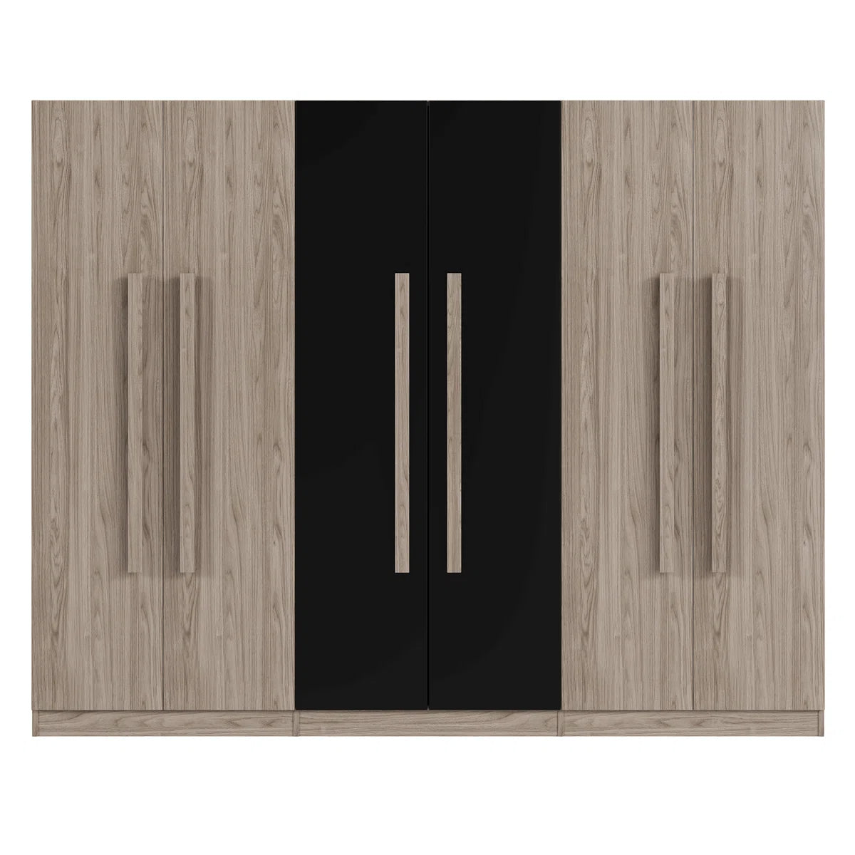 Wooden 6-Door Wardrobe Closet with 4 Drawers, Bedroom Storage Cabinet Armoire with Hanging Rods and Shelves, Clothes Organizer for Home,Black+Nature