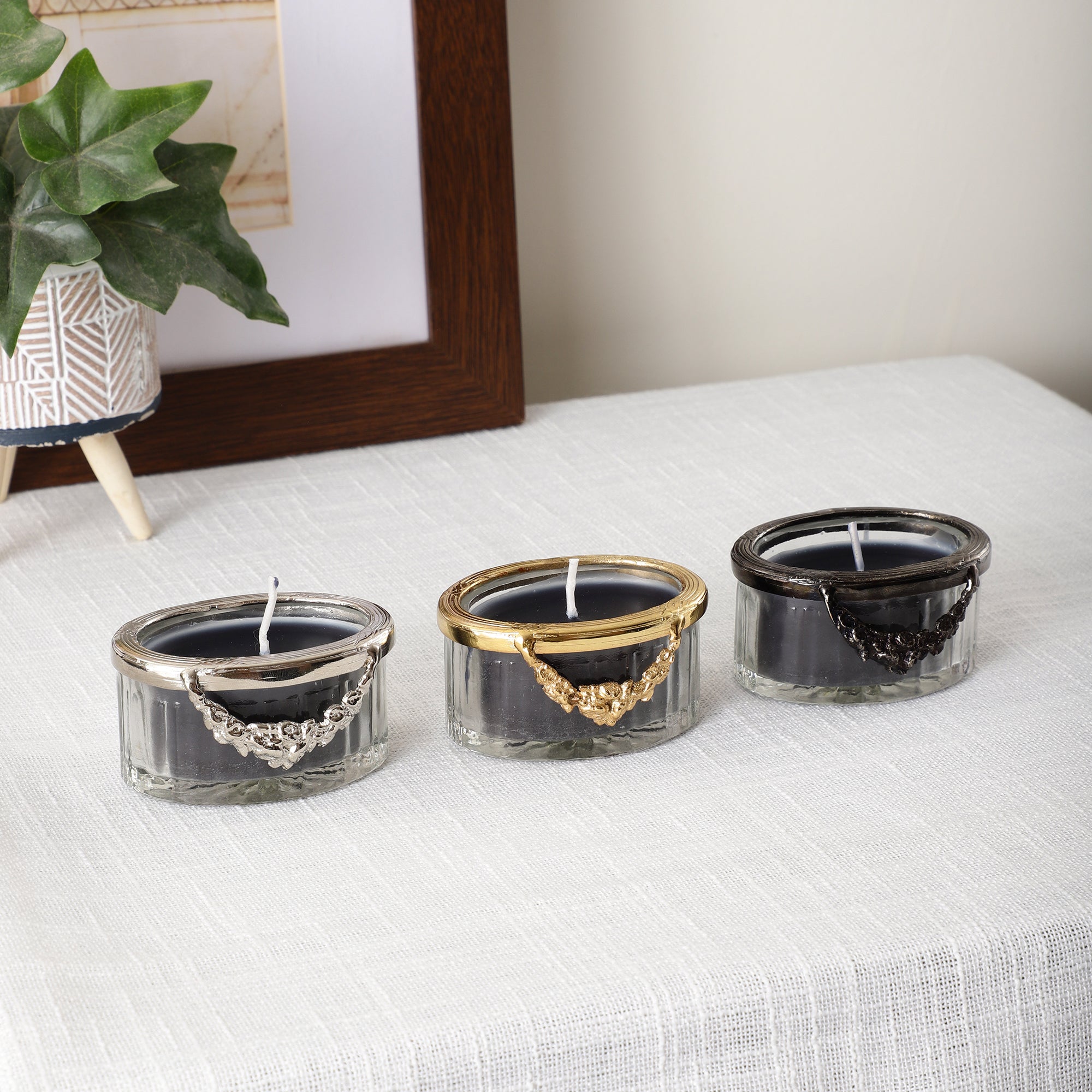 ocean breeze blue Scented candle jar with Golden ring