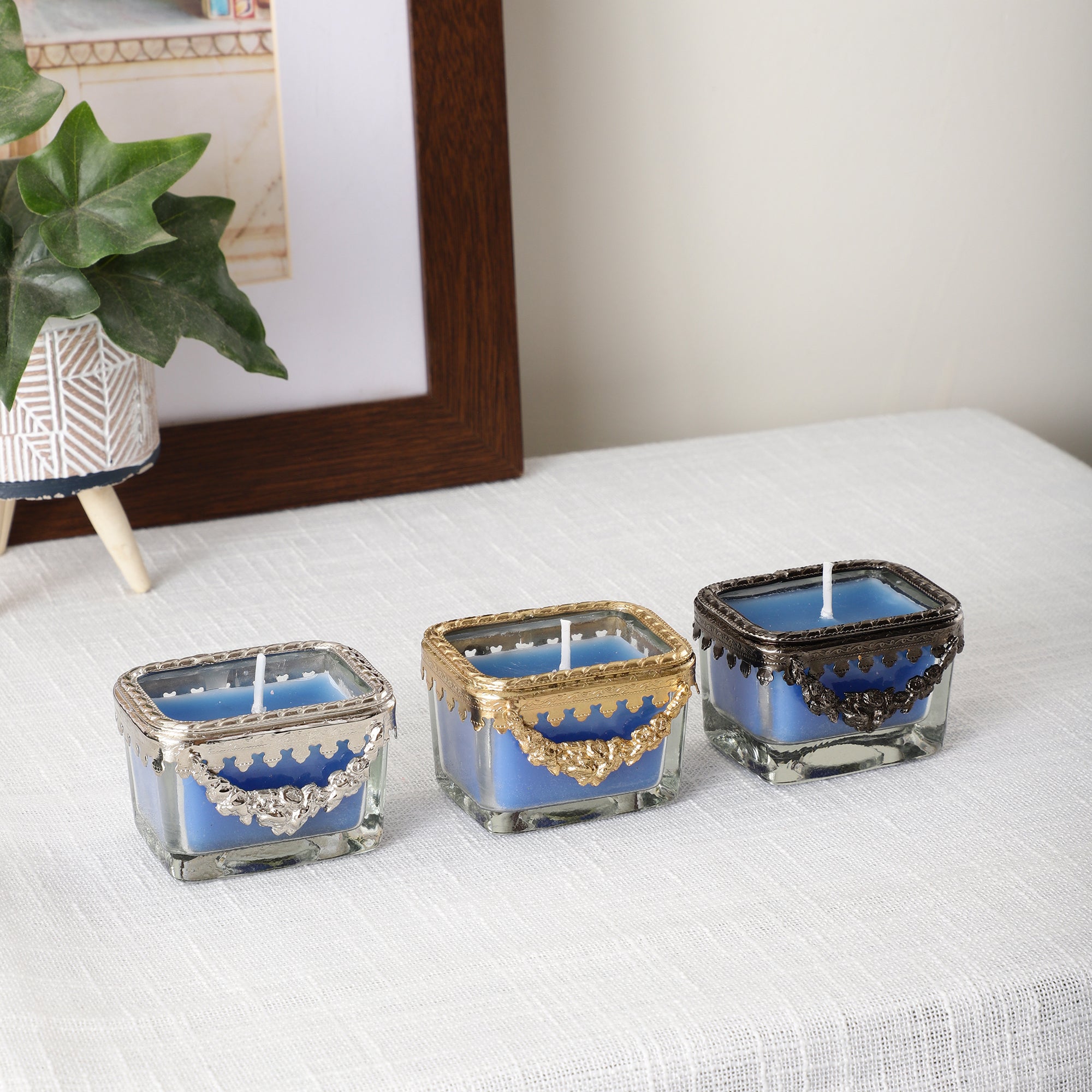 ocean breeze blue Scented candle glass jar with Golden ring | candle jar 