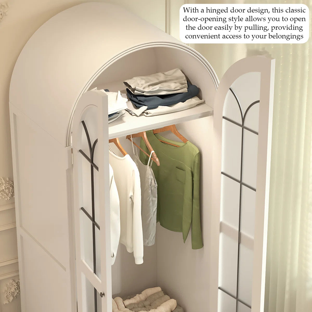 Creamy Retro Oak Arched Wardrobe