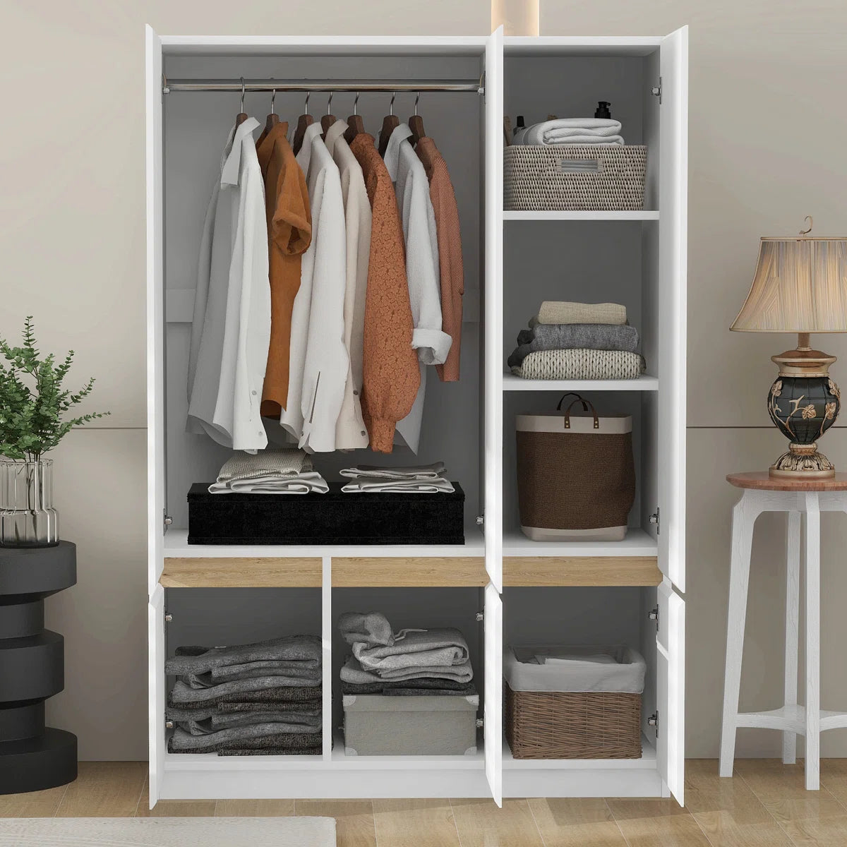 6-Doors Wooden Wardrobe Storage For Bedroom