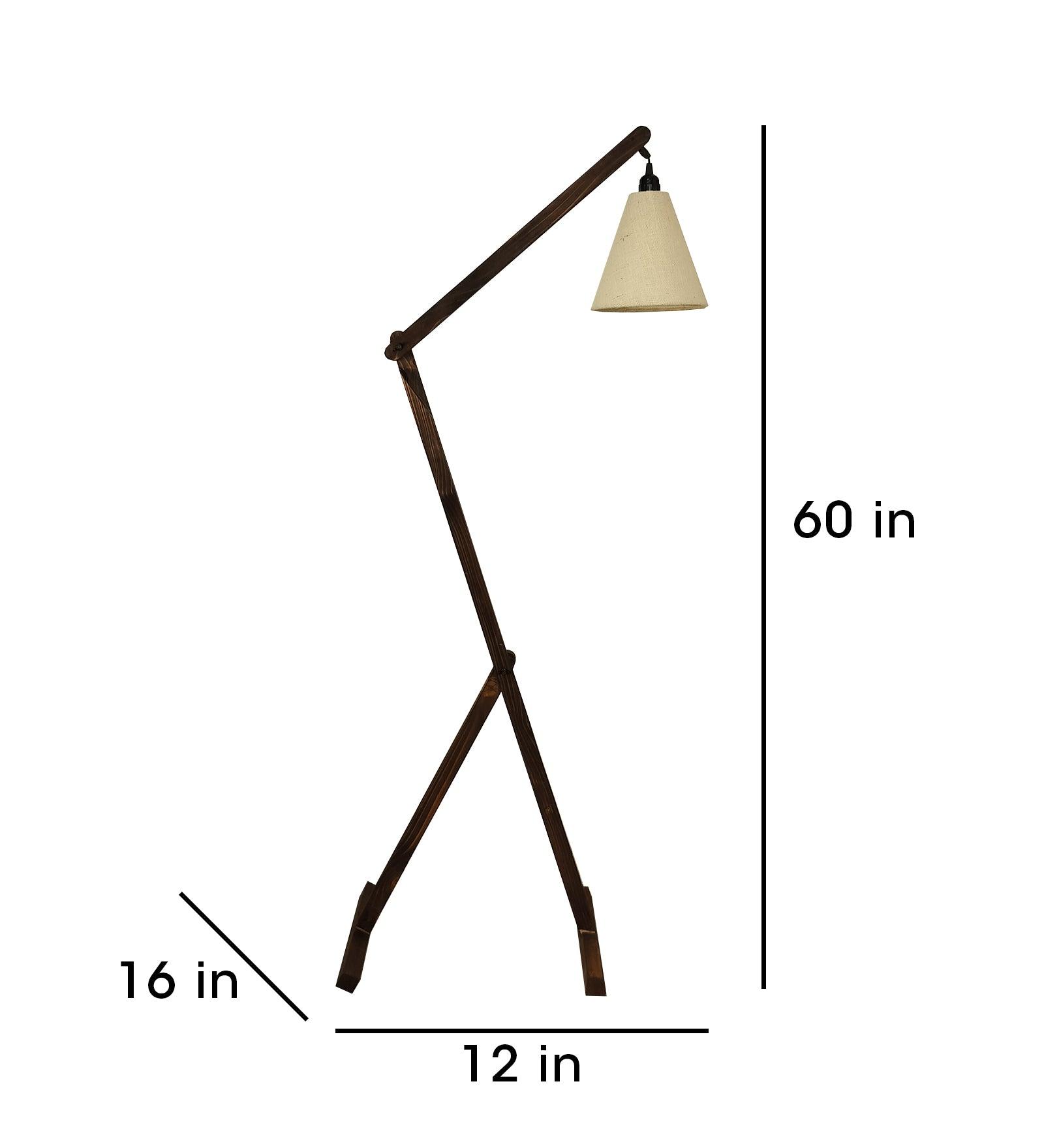 Benji Wooden Floor Lamp with Brown Base and Beige Fabric Lampshade (BULB NOT INCLUDED) - Ouch Cart 