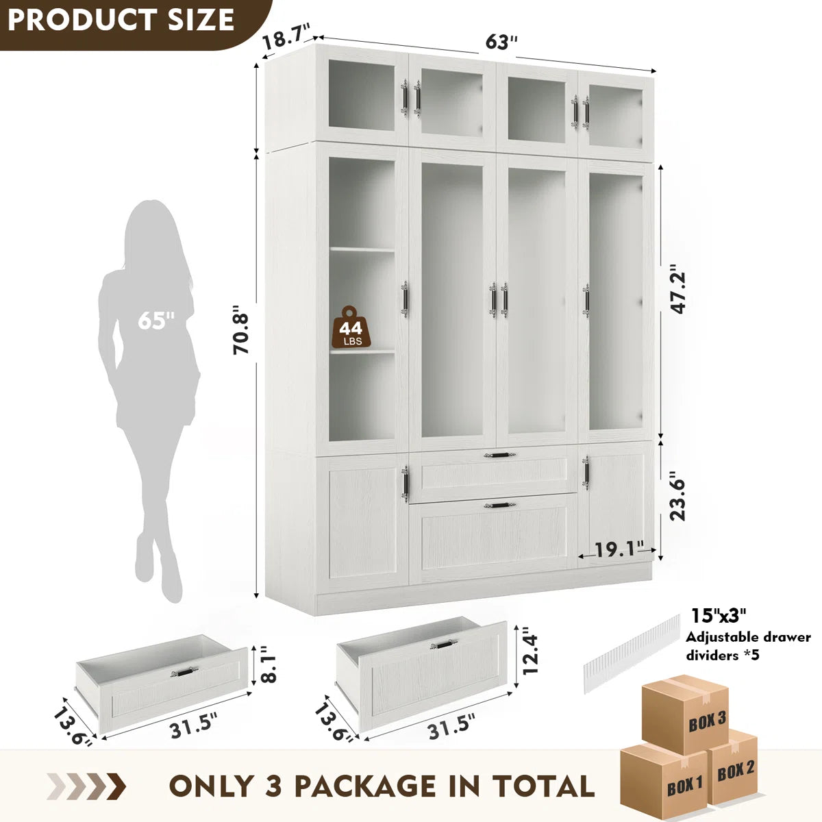 Meissalivve 6 Door Armoire Wardrobe Closet With Frosted Glass Door, 85.9''H Bedroom Clothing Storage Cabinet With 2 Drawers, Adjustable Shelves, Clothes Wardrobe Armoire With Top Cabinets, Wood Grain