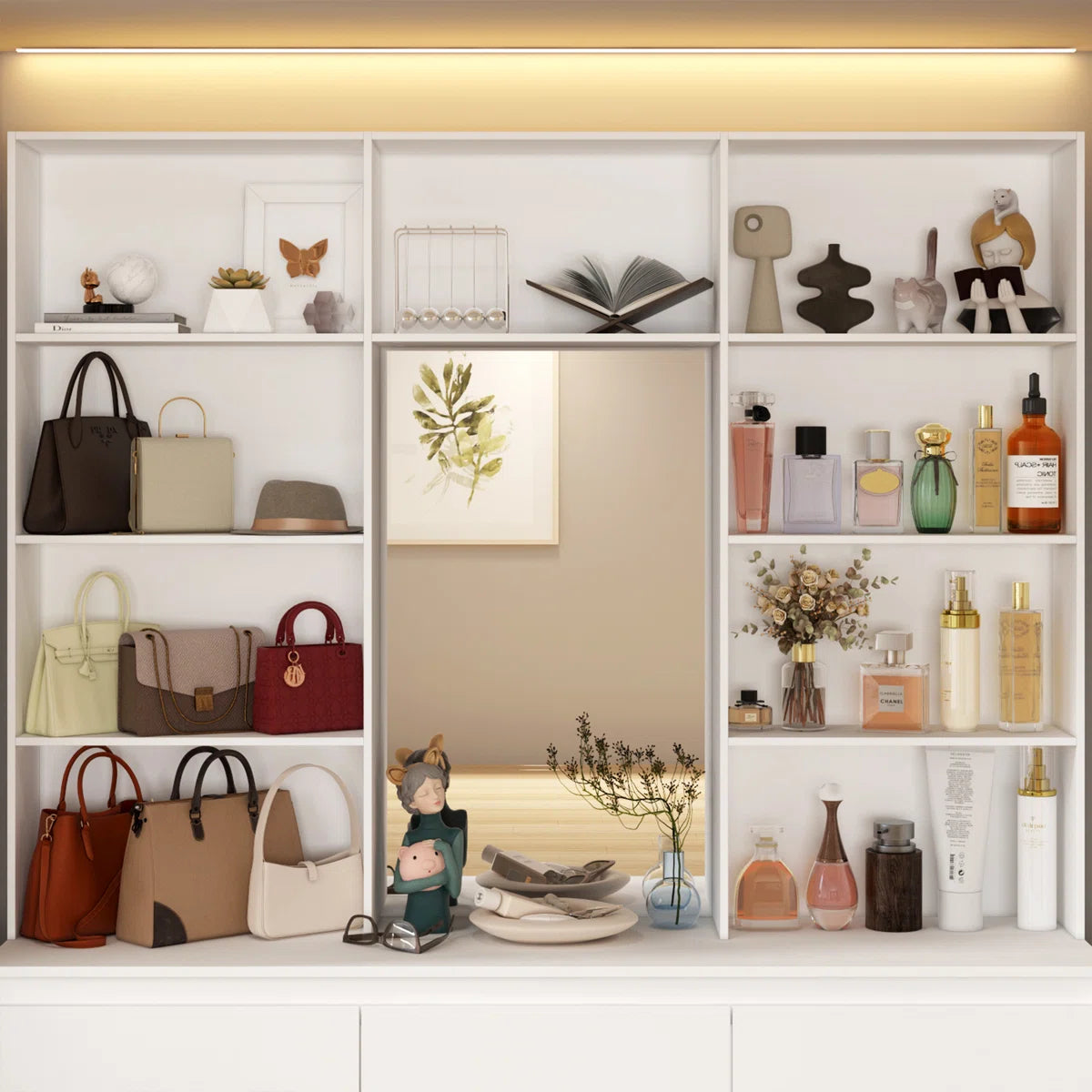 9-Drawer 7-Shelf Wardrobe With A Large Mirror