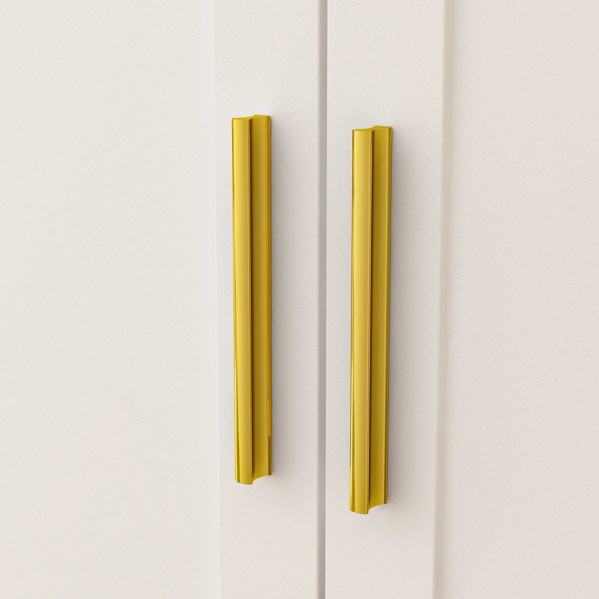 Modern White Wardrobe Closet With Top Cabinets And Drawers, Freestanding Armoire With Hanging Rods & Storage Shelves, Gold Handles