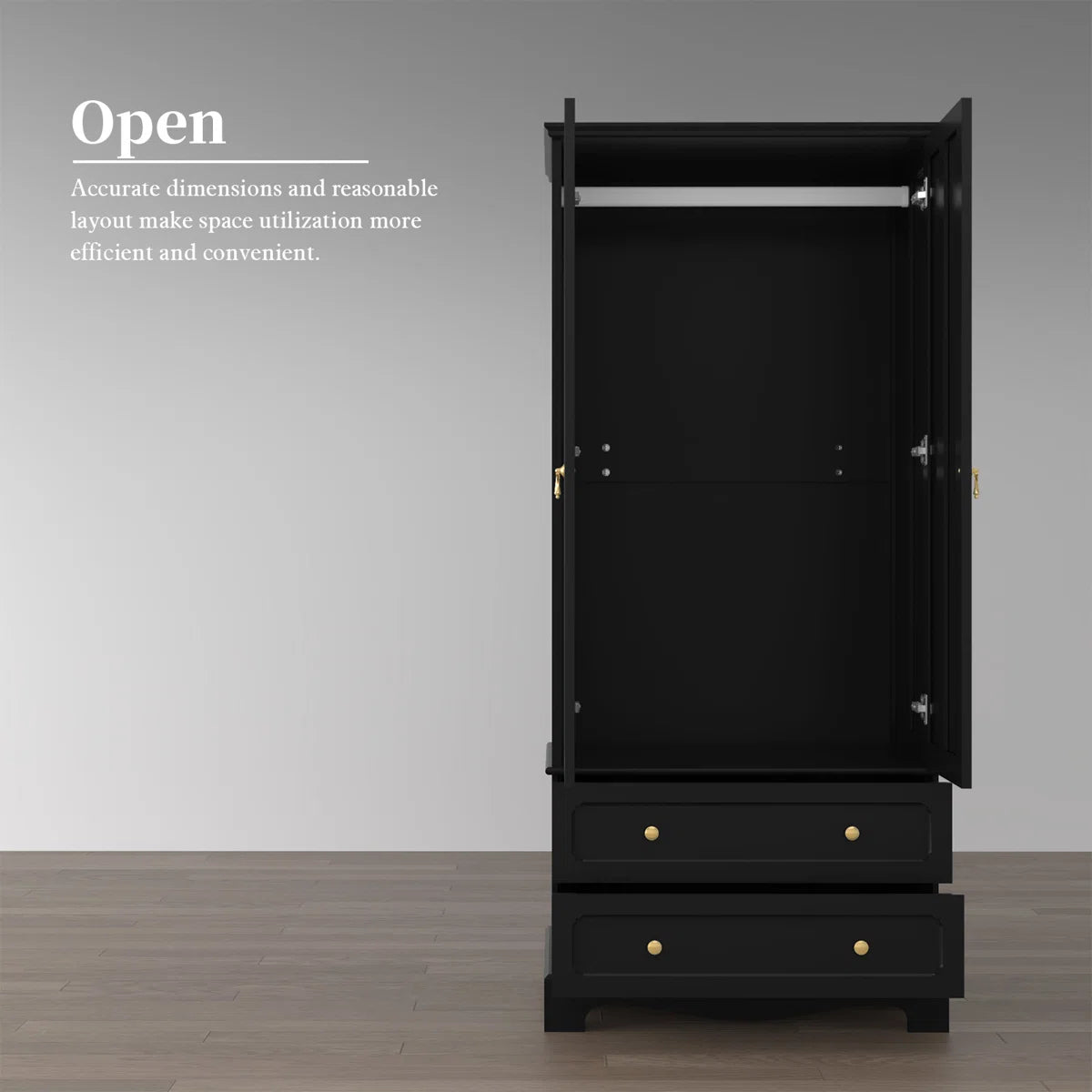 Freestanding Wooden Wardrobe Armoire with 2 Drawers