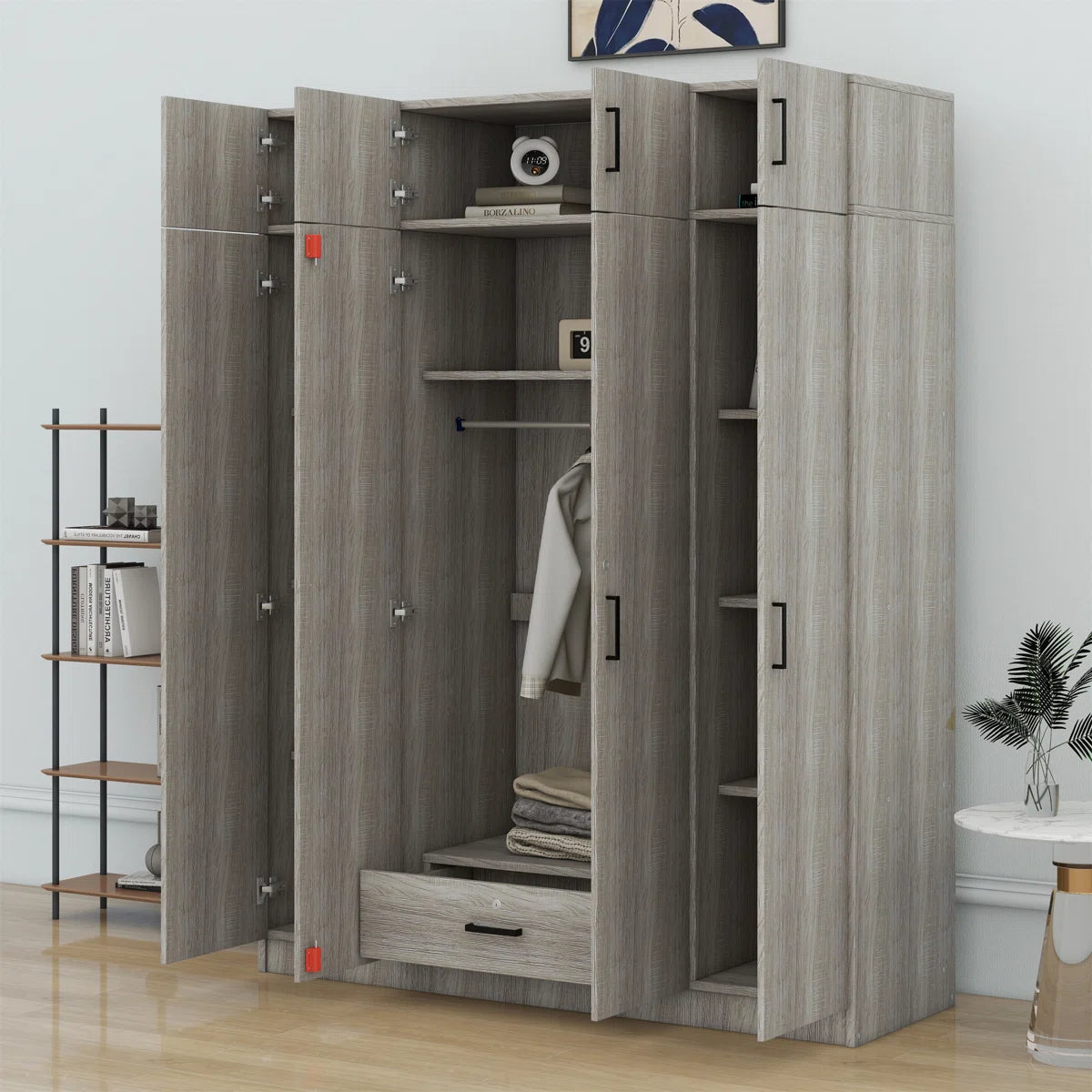 4-Door Wardrobe With 1 Drawer And Top Cabinet