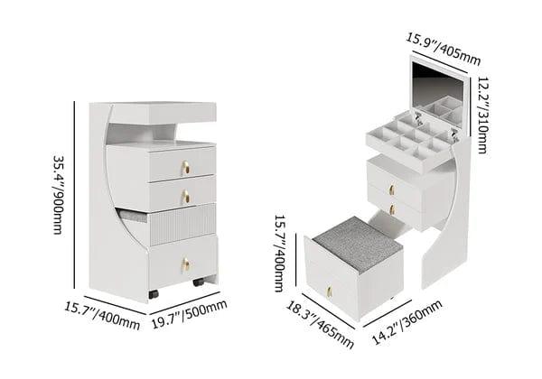 Constanza White Makeup Vanity Set Mini Dressing Table with Stool & Miroor, Wooden Vanity Table Set, Makeup Dressing Table with Mirror, 3 Drawers and Stool for Bedroom, White - Ouch Cart 