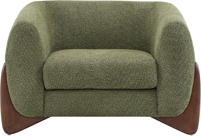 Ouch Cart Modern Bouclé Tuxedo Accent Chair with Wooden Frame & Cushioned Seat