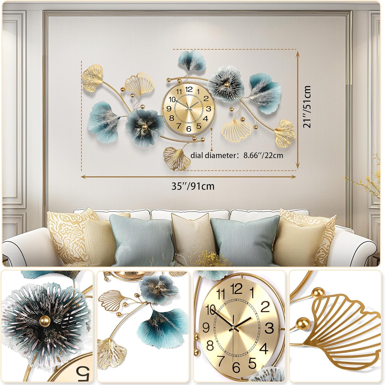 Wall Clocks for Living Room Decor,Large Design,with Silent Movement Wall Clocks for Home Wall Decor Clock（35''x20''）