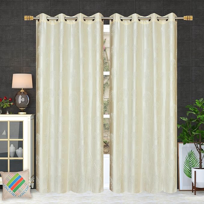 Premium Long Crush Polyester Eyelet Curtains for Door and Window, Glittering Floral Pattern, Soft Fabric Drapes, Elegant Home Decor Curtain Panel, 5 Feet, 7 Feet and 9 Feet Sizes, Pack of 1