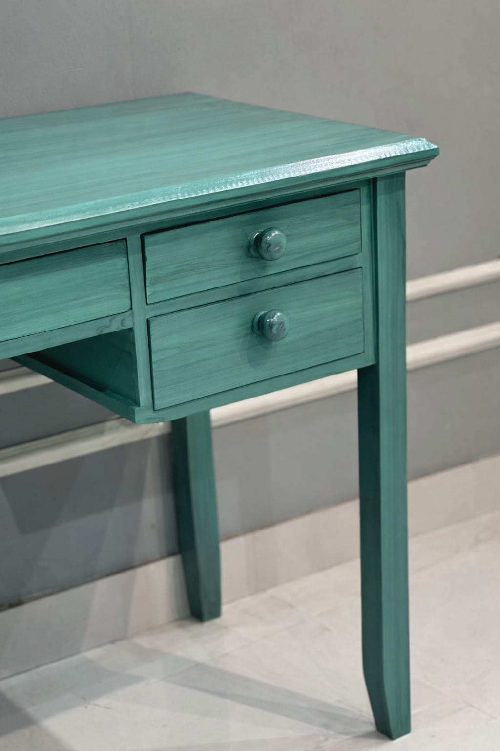 Teal Solid Wood Writing Desk with Multi-Drawer Storage | Modern Home Office Table