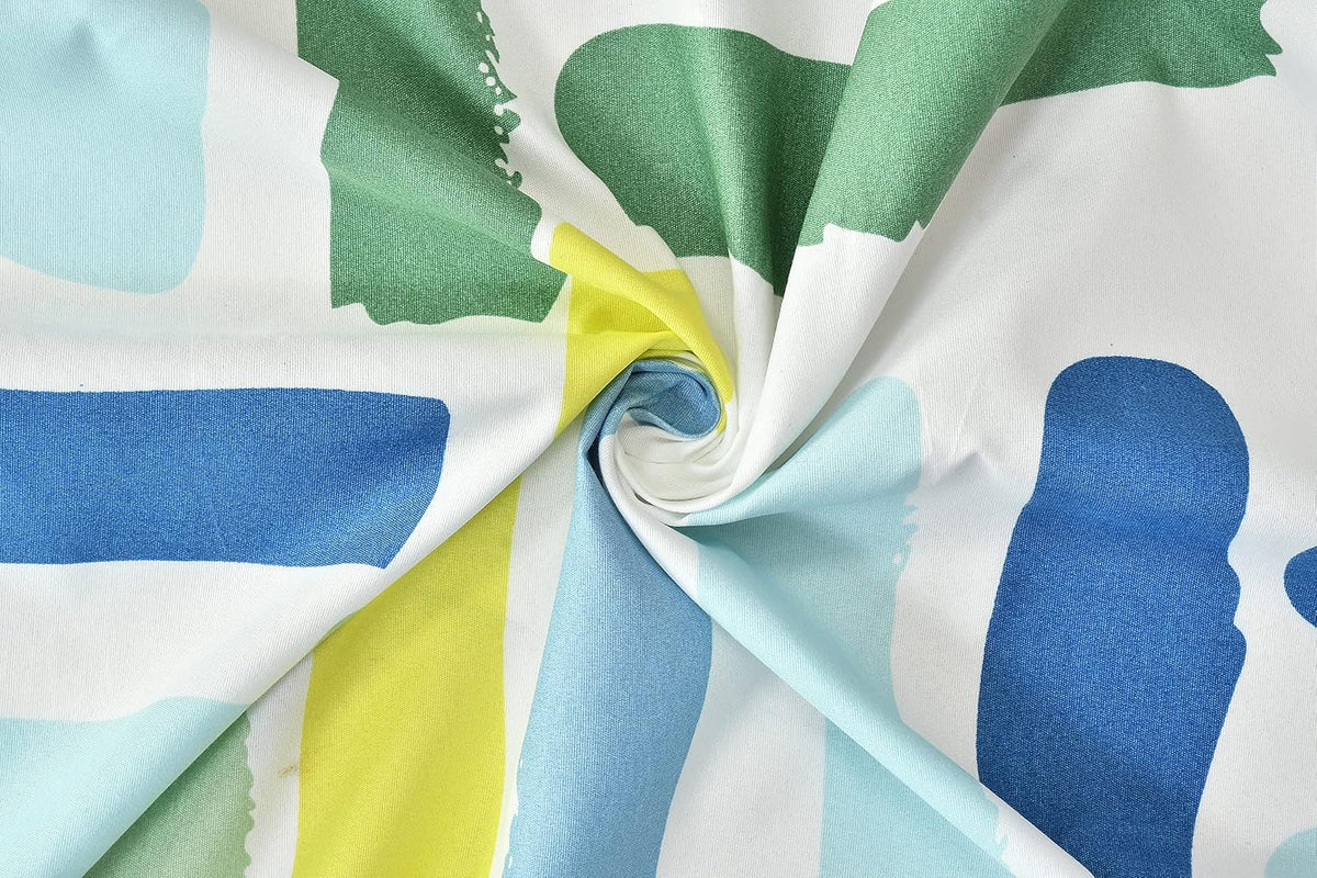 Single Glace Cotton Elastic Fitted Bedsheet with 1 King Size Pillow Cover | 210 TC | Superfine Geometric Print | Super Soft Breathable & Easy Care Summer Bedsheet
