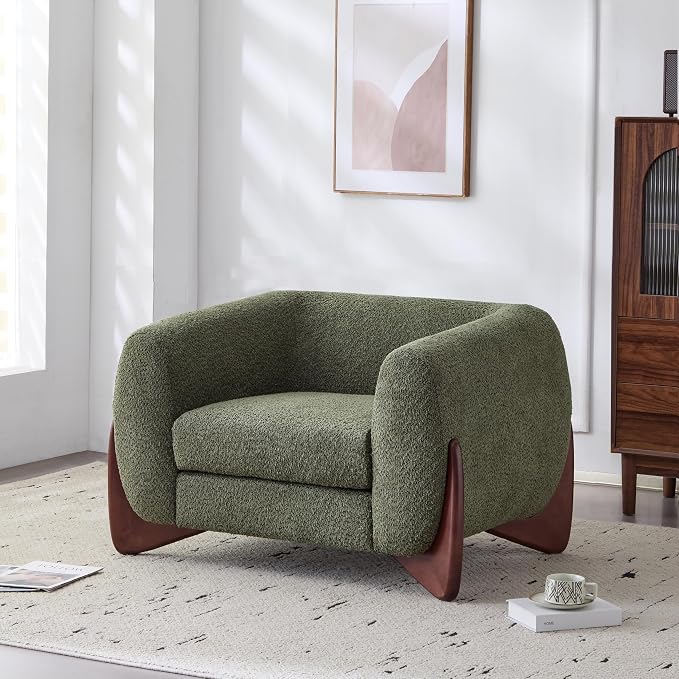 Ouch Cart Modern Bouclé Tuxedo Accent Chair with Wooden Frame & Cushioned Seat