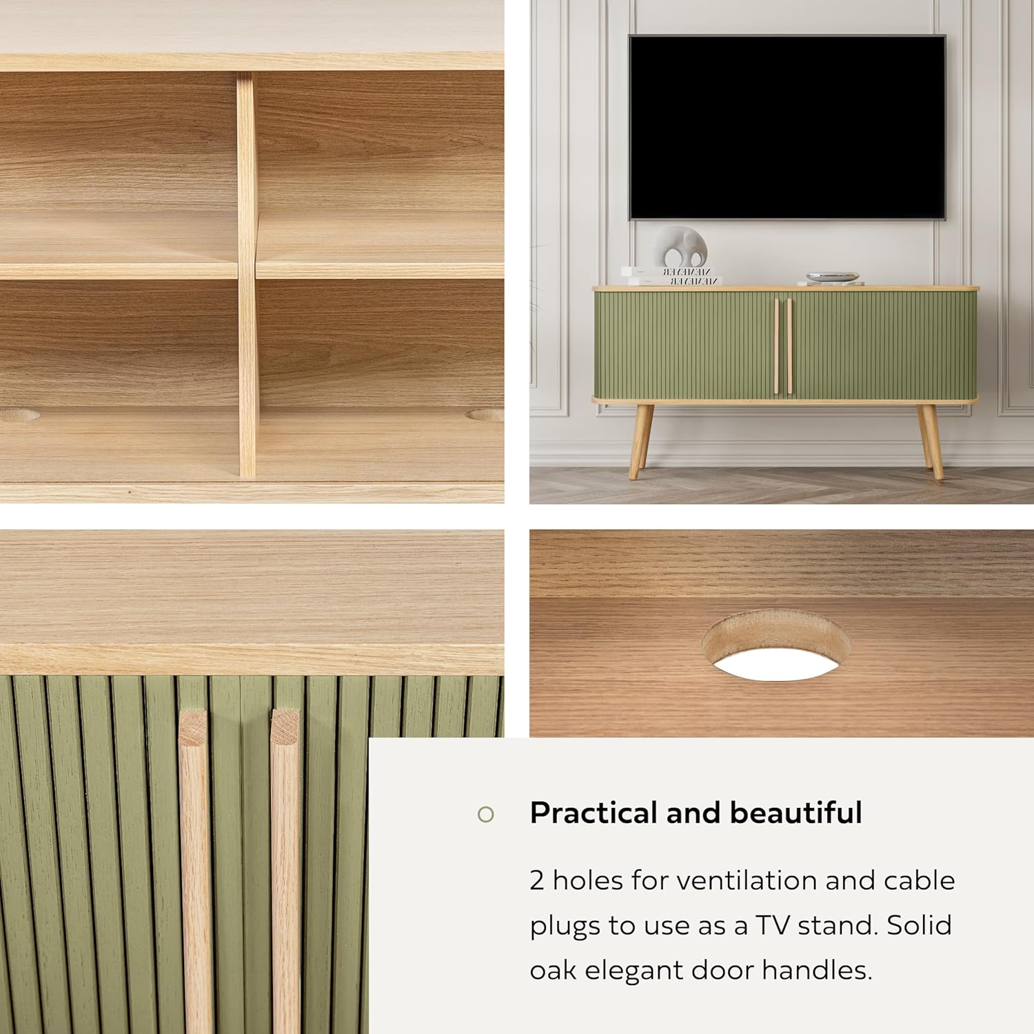 Modern Green Fluted Wooden Sideboard Cabinet with Storage