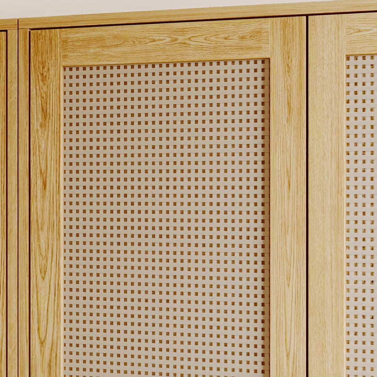 62.8" Wide 4-Rattan Door Wardrobe Closet Set With 4 Drawers & Anti-Tip Design