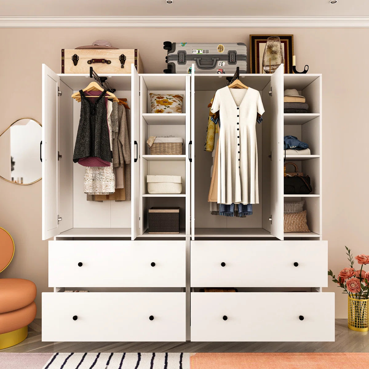 Malieka 71.2'' Wide 4 Drawer Armoire With Mirror