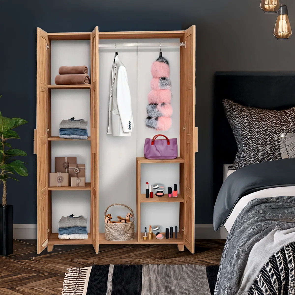 Freestanding Armoire Wardrobe With Edge Banding